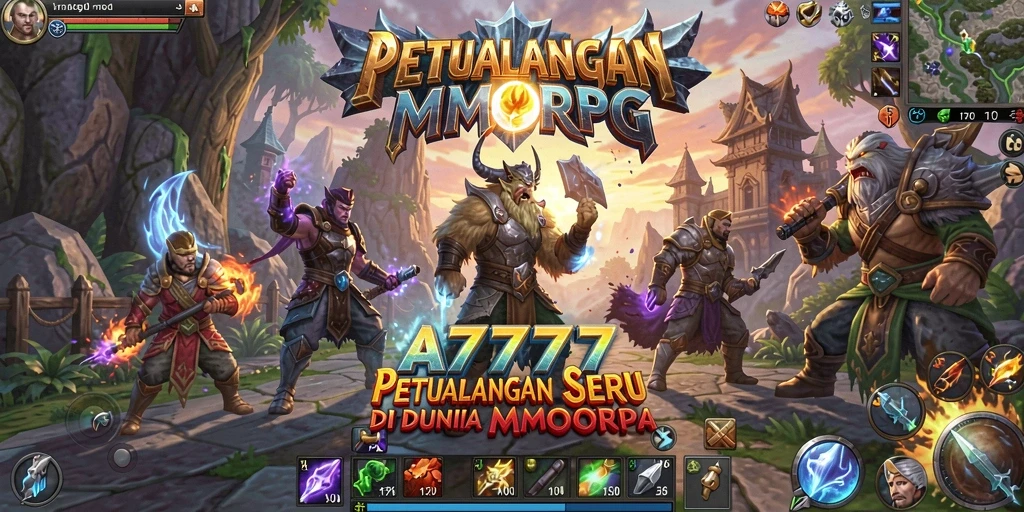 Tangkapan layar A7777 yang menampilkan aksi pertarungan epik dalam MMORPG.