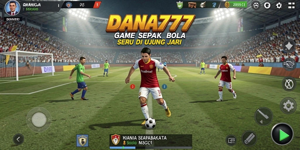 Screenshot DANA777 menampilkan aksi seru dalam permainan sepak bola.