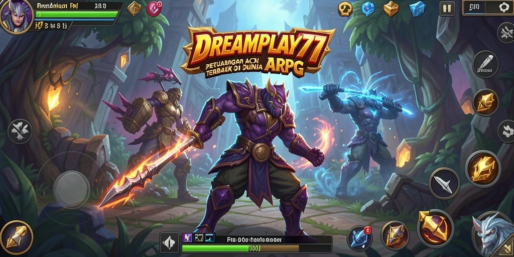 Tangkapan layar utama DREAMPLAY77 menunjukkan pertarungan epik dan grafis luar biasa.