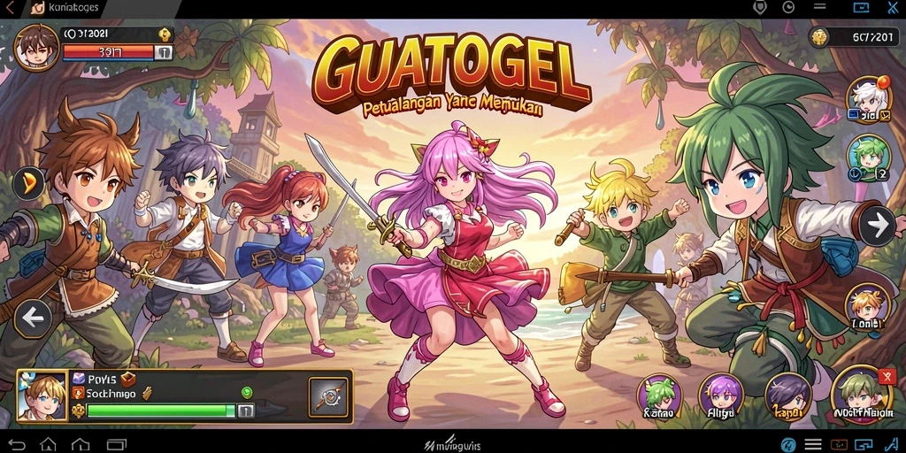 Tampilan utama gameplay GUATOGEL dengan karakter anime yang beraksi.