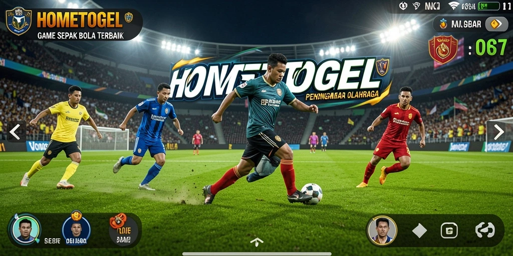 Tampilan gameplay HOMETOGEL saat pertandingan sepak bola yang intens.