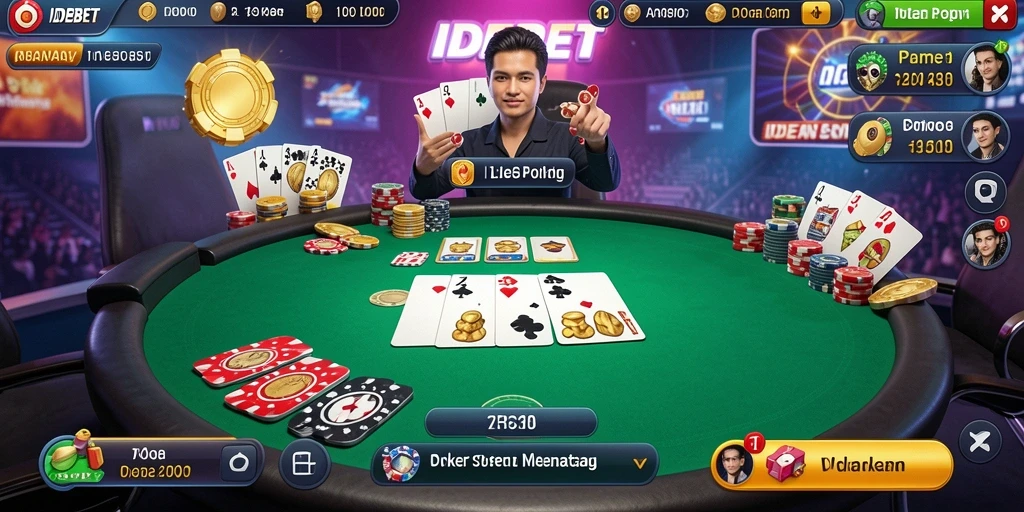 Menampilkan gameplay menegangkan dalam permainan Poker di IDEBET.