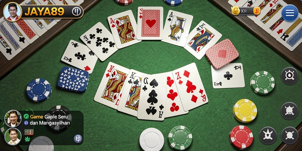 Screenshot tampilan gameplay Gaple JAYA89 yang menampilkan kartu-kartu menarik.