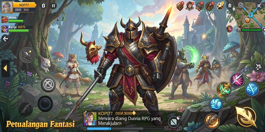 Tampilan gameplay KOPI77 yang menampilkan pertempuran epik dan eksplorasi dunia.