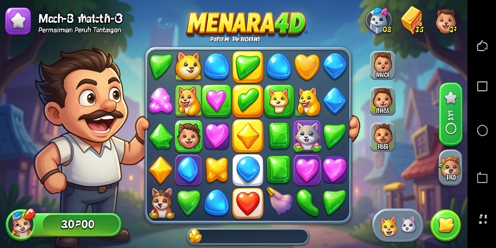 Gameplay seru Match-3 dengan grafis cerah.