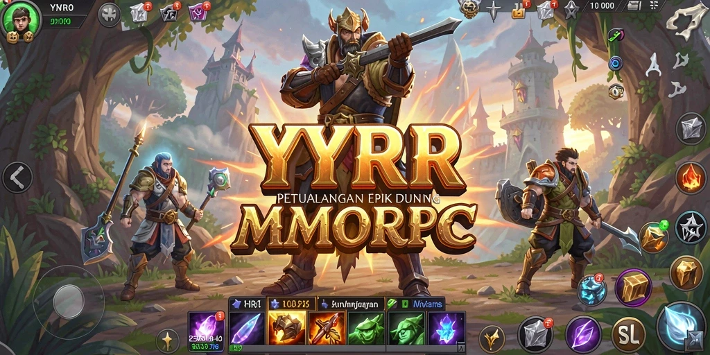 Screenshot gameplay <strong>YYRR</strong> menampilkan pertarungan epik dan eksplorasi dunia yang luas.